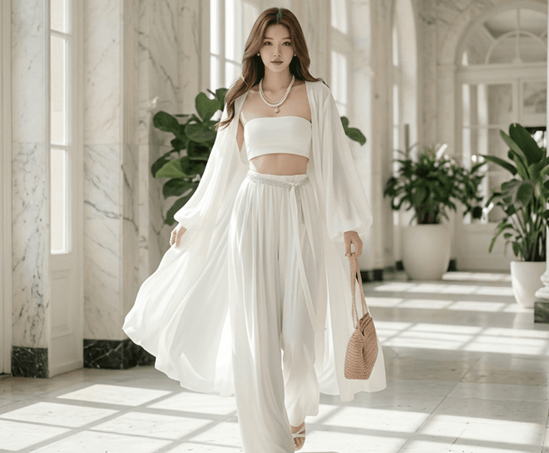 Fashion model after AI clothes changer complete outfit transformation—new clothing applied