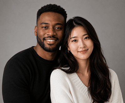Styled AI couple photo generator result—cinematic color grading and mood applied to merged duo selfie