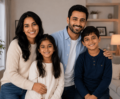 AI duo portrait generator result—family members merged into one professional family photo