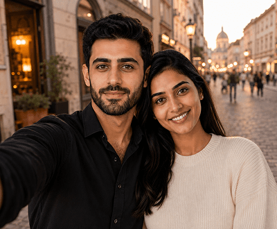 AI long-distance couple photo generator result—realistic merged photo of distant couple together