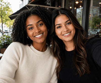 AI duo selfie generator result—two friends merged into one realistic friendship photo