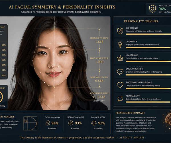 Portrait with AI Face Reader structure and symmetry reading