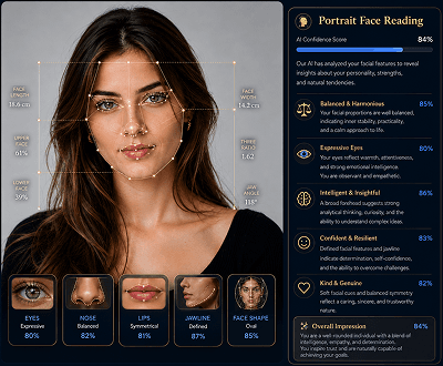 Portrait photo with AI Face Reader analysis result
