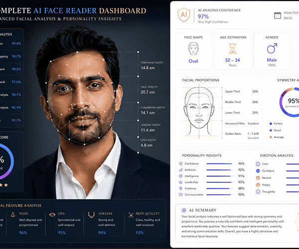 Portrait with AI Face Reader complete face reading report