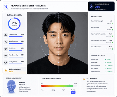 Photo after AI Face Reader symmetry reading result