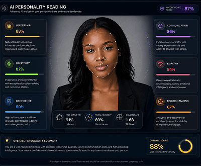 Photo with AI Face Reader personality trait reading result
