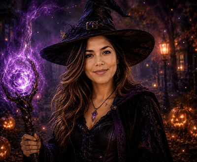 Portrait after AI Halloween generator witch scene