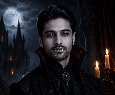 Portrait after AI Halloween generator vampire transformation