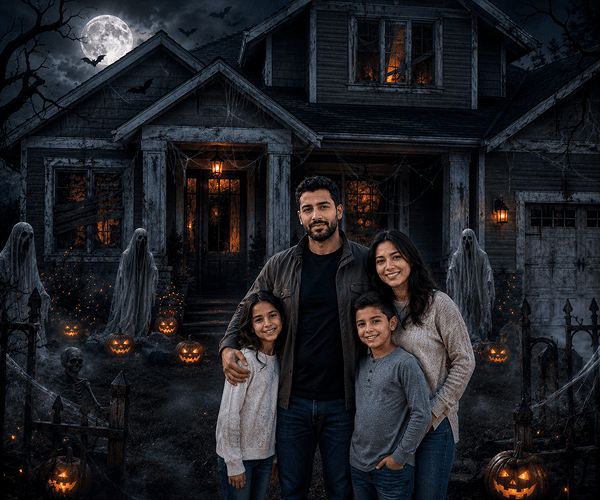 Scene photo after AI Halloween generator transformation