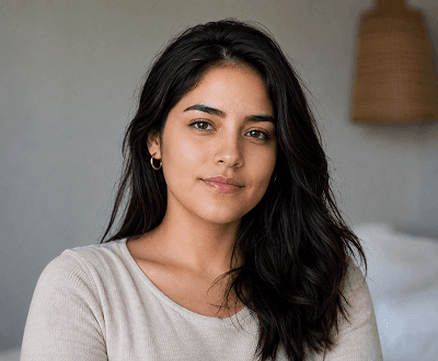 Same portrait with cleaned skin and natural texture preserved