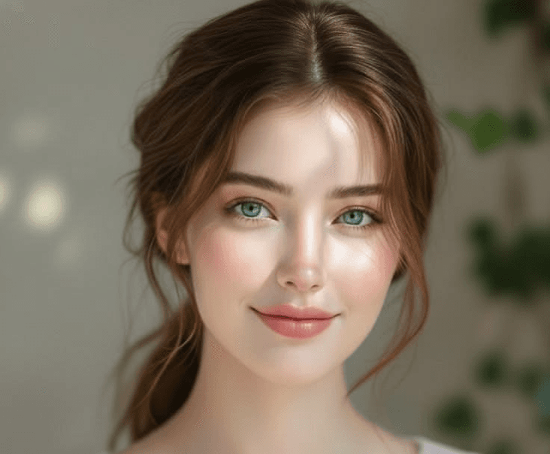 Portrait after AI makeup generator clean no-makeup result