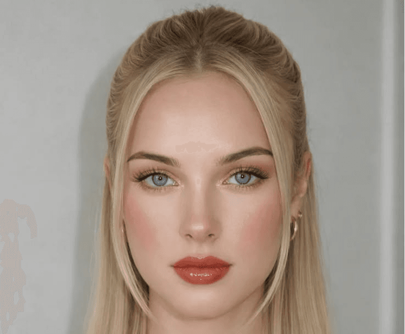 Portrait after AI makeup generator bold lipstick application