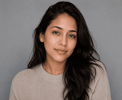 Portrait after AI makeup generator clean no-makeup result
