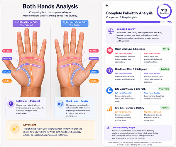 AI side-by-side comparison showing dominant vs non-dominant hand readings