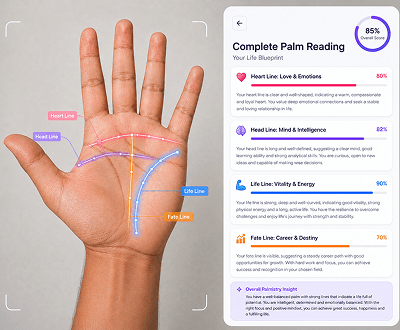 Complete AI palm reading showing all lines analyzed with detailed personalized interpretation