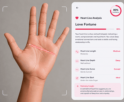 AI heart line reading showing emotional nature assessment and relationship insights