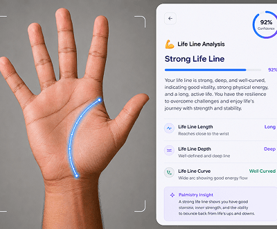 Complete AI palm reading showing life line analysis, vitality assessment, and life path interpretation