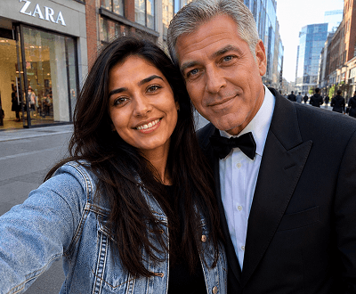 Generated AI selfie - user standing naturally beside celebrity with realistic lighting and proportions