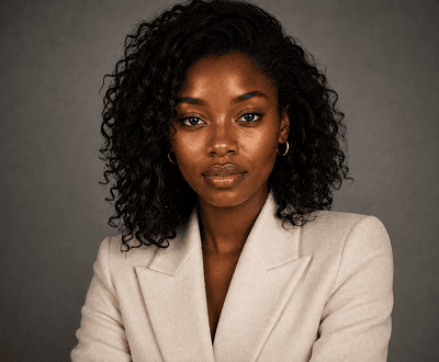 Fashion portrait after creative skin tone transformation for lookbook styling