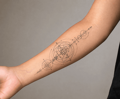 Forearm after AI-generated geometric tattoo design with precise symmetric patterns
