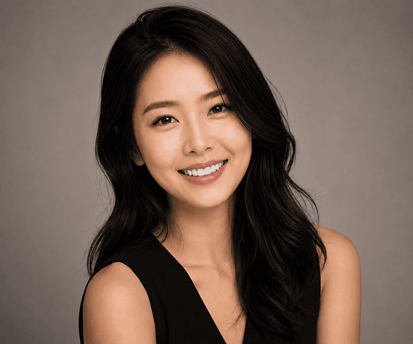 Model photo after professional AI teeth brightening