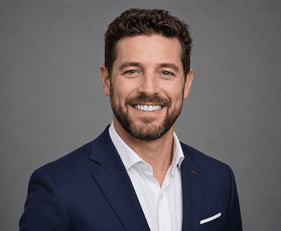 Portrait after professional AI teeth brightening with bright polished smile