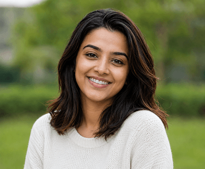 Portrait after subtle AI teeth whitening with natural-looking brightness enhancement