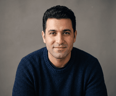 Same portrait with beard removed - clean-shaven result from AI beard remover