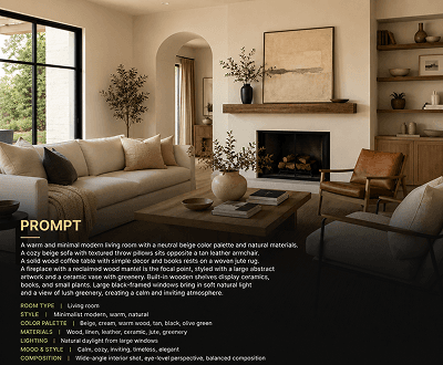 Detailed interior design prompt generated from room photo