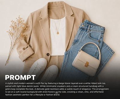 Detailed fashion style and outfit prompt from photo
