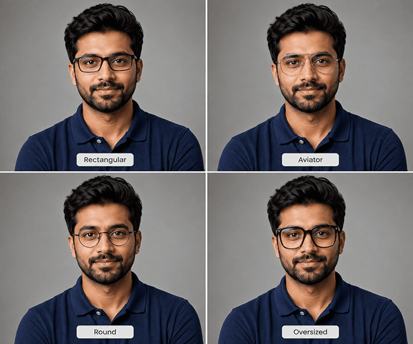 Portrait after glasses frame comparison showing multiple eyewear styles